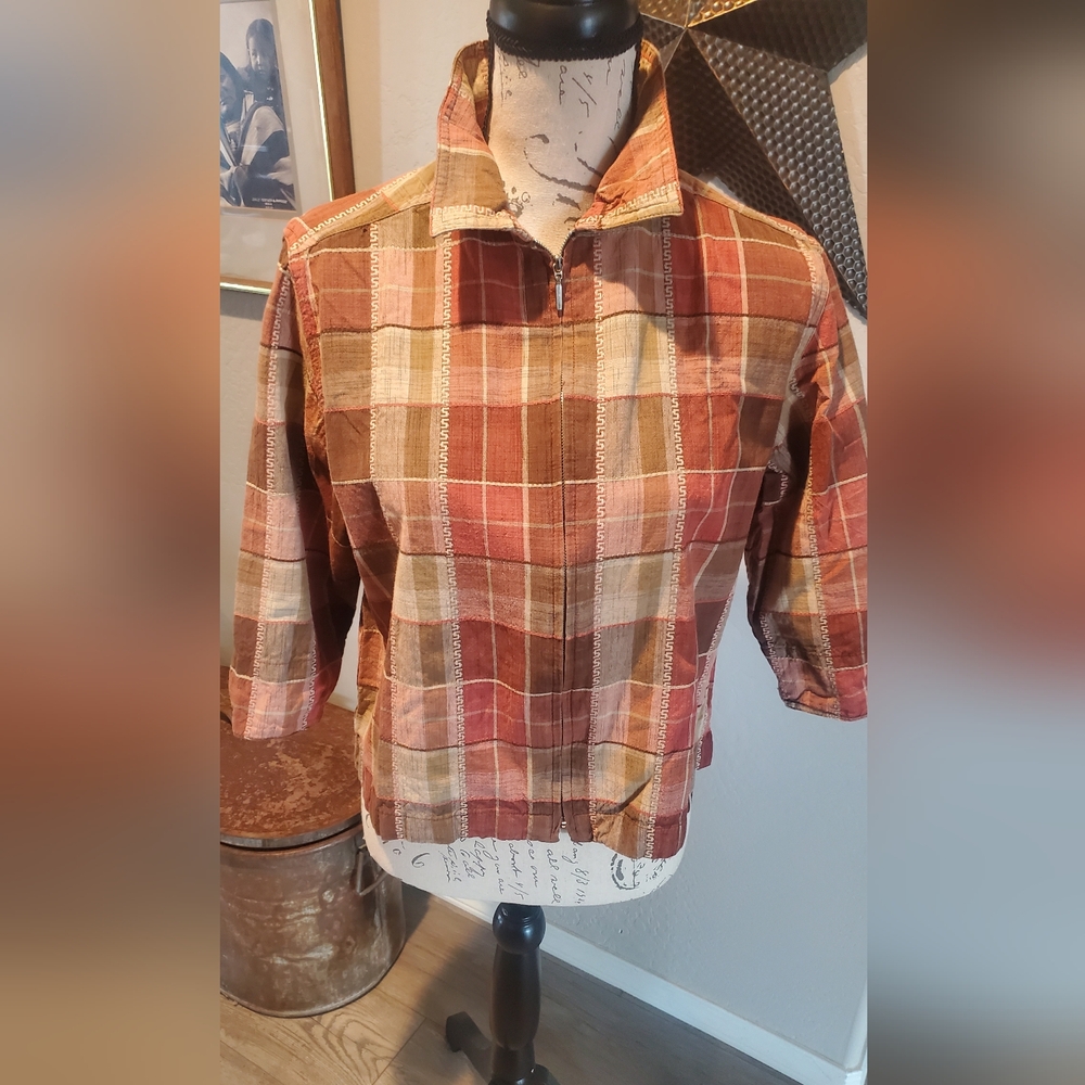 Plaid Zipper Shirt in Brown and Tan #265